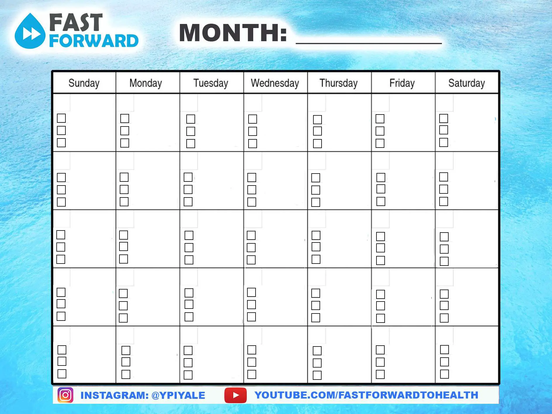 Blank Monthly Printable Fasting Tracker Calendars