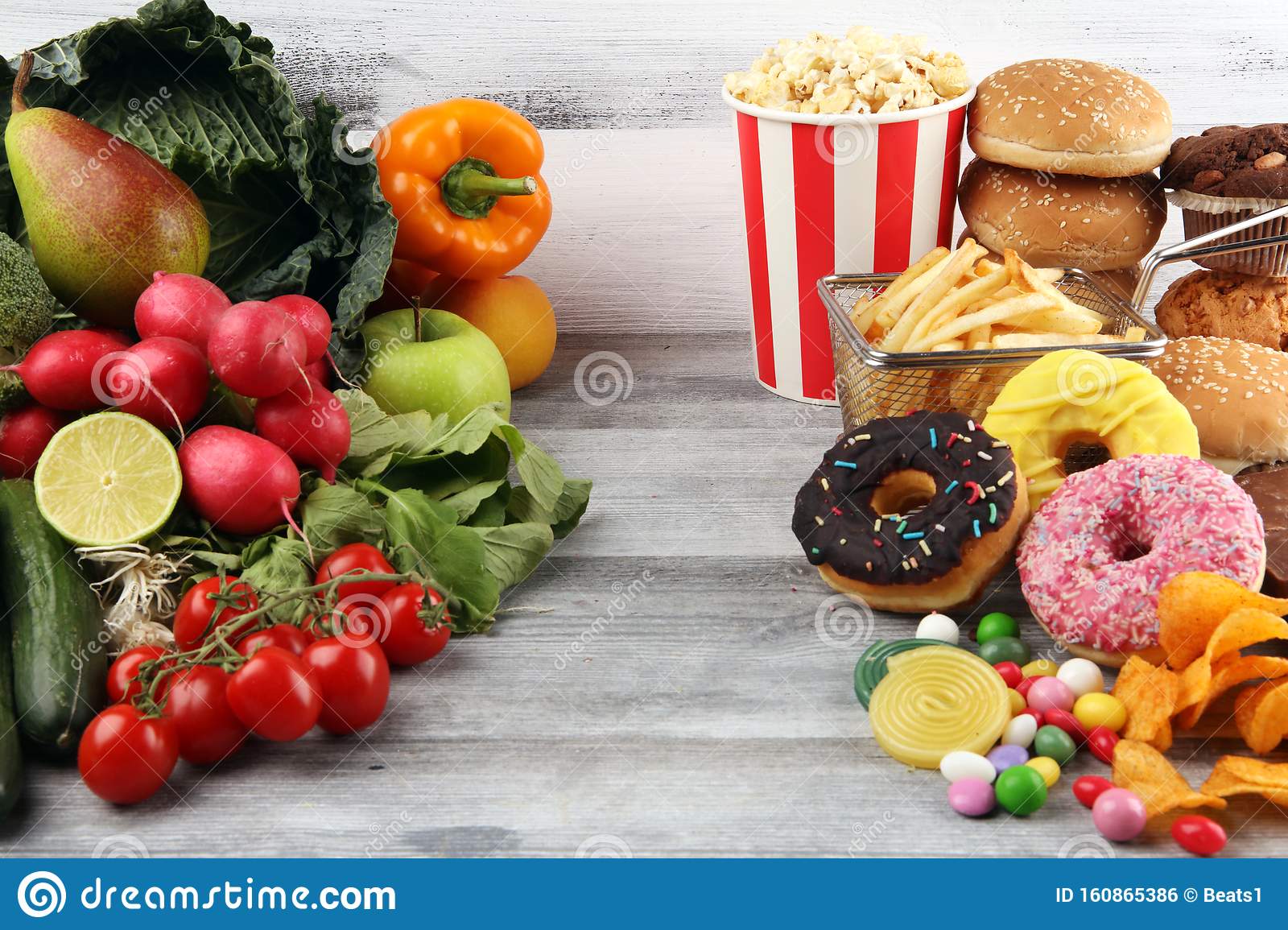 Healthy Or Unhealthy Food. Concept Photo Of Healthy And Unhealthy Food ...