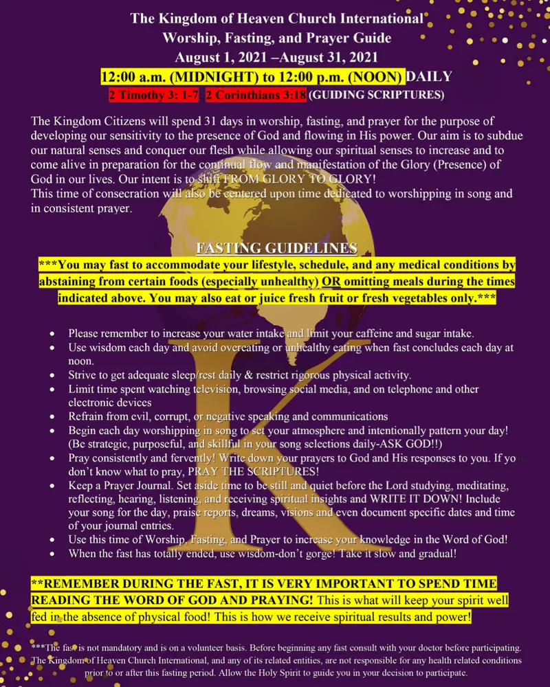 The KOHCI Worship, Fasting, &  Prayer Guide August 1, 2021 August 31, 2021